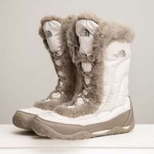 North Face Nuptse Purna Faux Fur Puffer Winter Snow Boots Sz 7 GorpCore Quilted